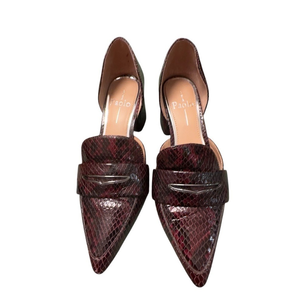 Linea Paolo Cache Burgundy Snakeskin D'Orsay Block Heel Pumps Women's 5 NWOB - Picture 4 of 14